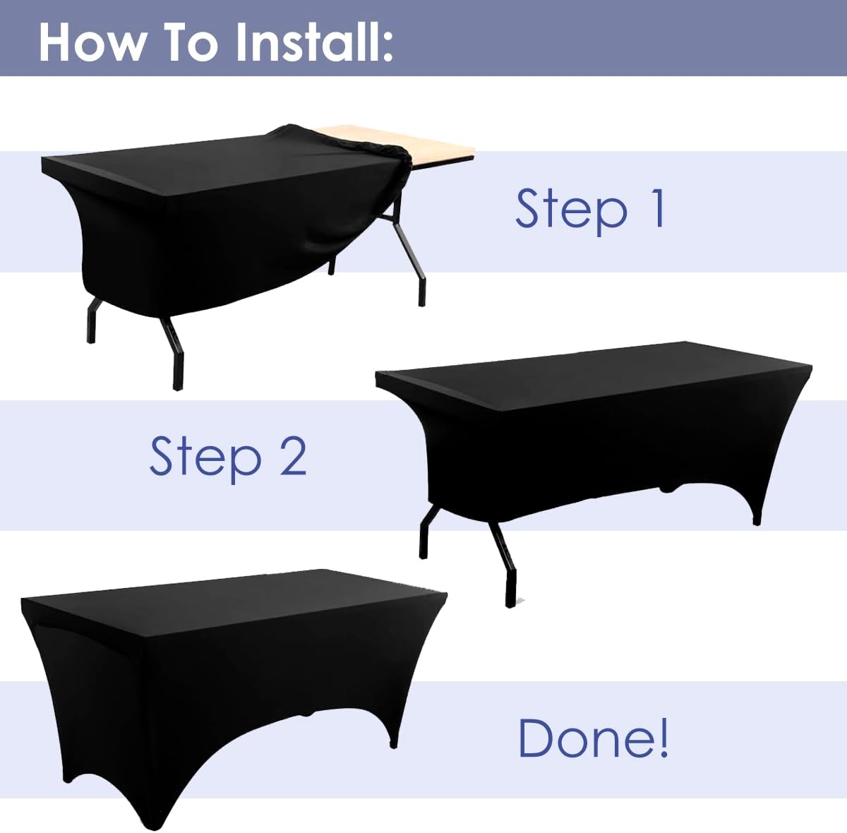 Craft And Party 6 Pack 8ft Black Spandex Tablecloth – Fitted Stretch Cover – Universal Fit for Folding Tables – Wrinkle-Free, Washable – Ideal for Parties, Weddings, Events