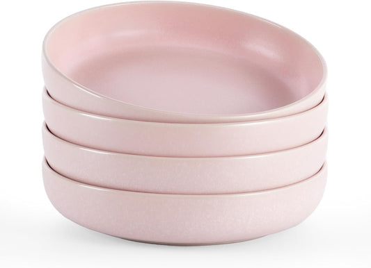 famiware Milkyway Pasta Bowls Set of 4, 8.5" Large Salad Bowls, Double Reactive Glaze, Sturdy & Stackable, Ideal for Housewarming, Festivals, Light Pink