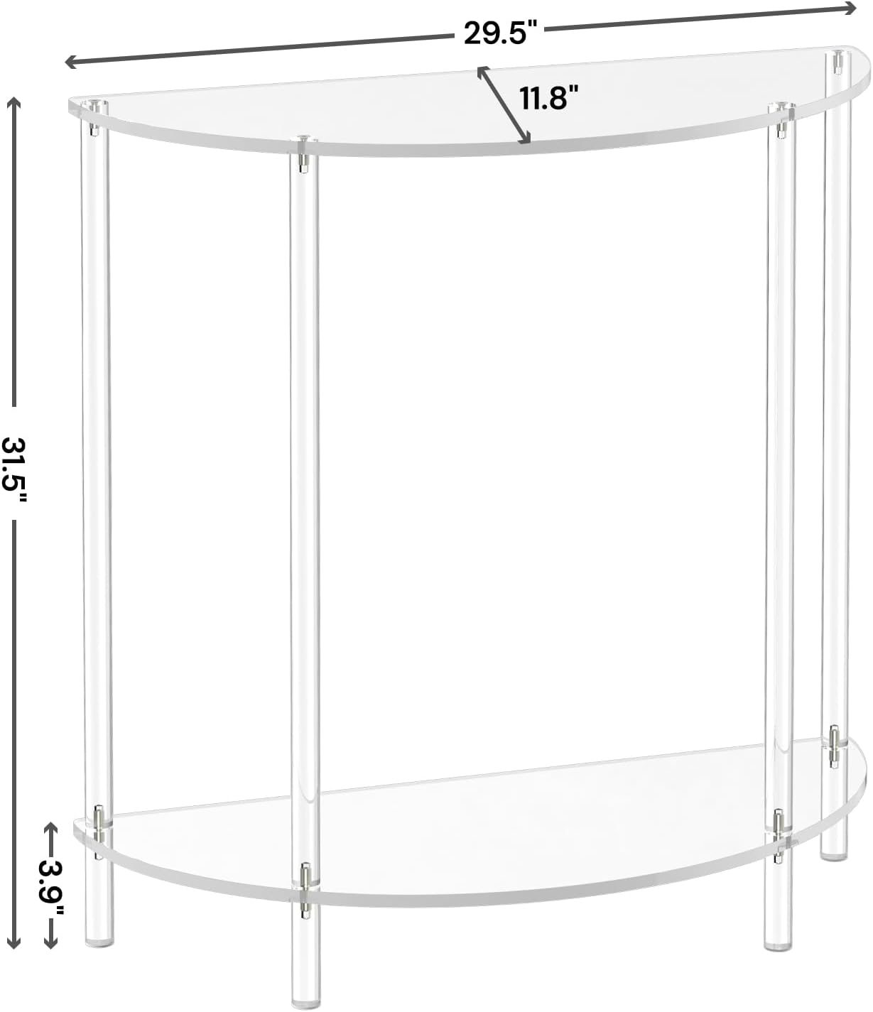 Acrylic Console Table, Half Moon, 29.5" Small Entryway Table, Clear Entry Table for Sofa, Foyer, Hallway, Living Room, Easy Assembly, 2 Tier, 11.8" D x 31.5" H
