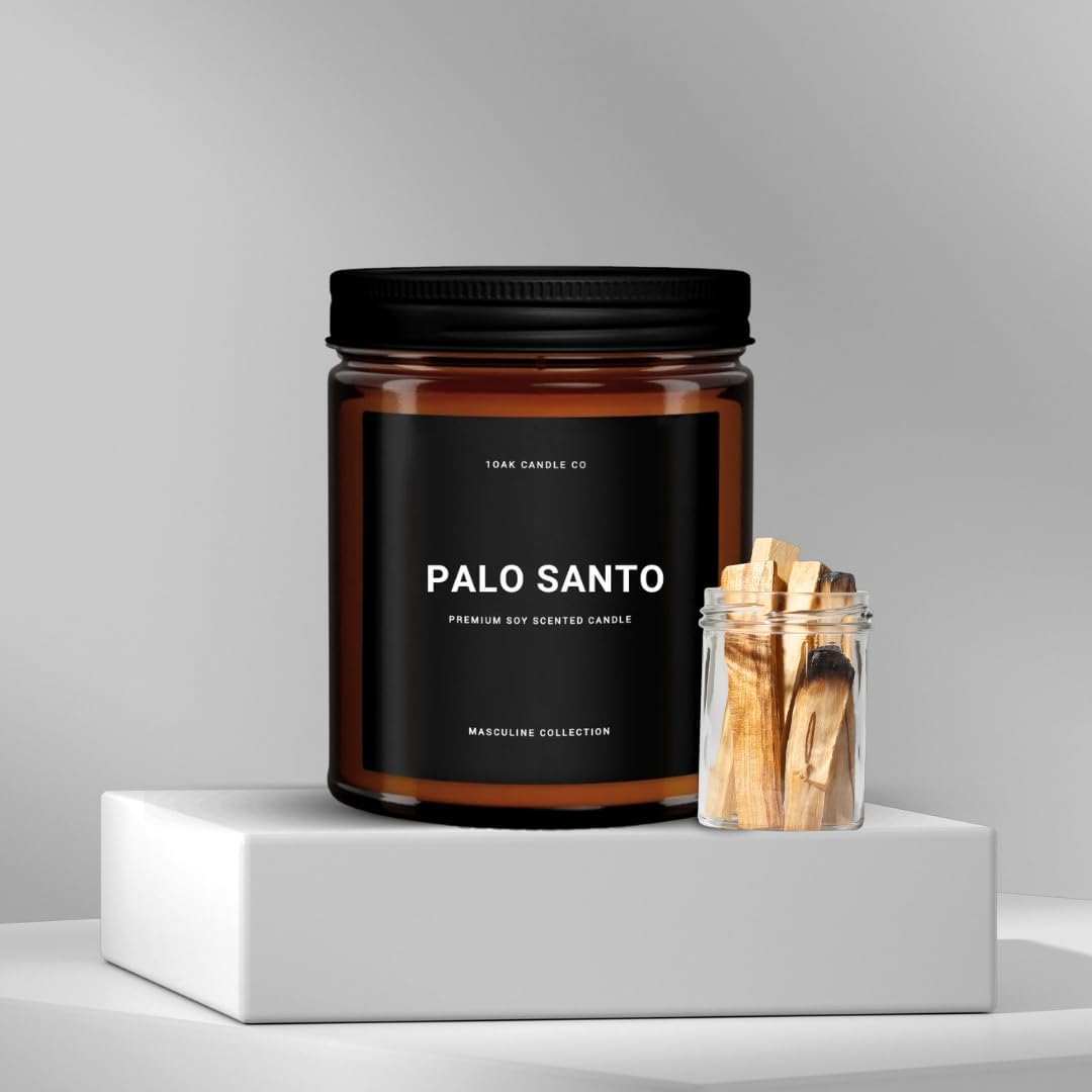 1OAK Scented Candles for Men - Palo Santo Candle - Mens Candles for Home - Masculine Candle - Long Burning Premium - Soy Wax (7oz.)
