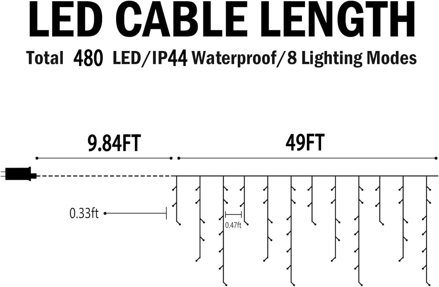 Christmas Lights Outdoor, 49FT 480 LED Ice Lights for Outside, 90 Drops Ice String Lights with 8 Modes, Waterproof Timer & Memory for Outside Decor, Yard, Garden, Eaves, Patio, Party (Multicolor)