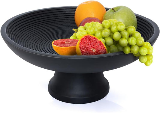 Folkulture Wooden Fruit Bowl for Kitchen Counter | 12" Large Premium Eco Friendly Banana Fruit Basket for Kitchen | Black Wood Bowl with Holder, Pedestal for Table Decor, Centerpiece for Dining Table