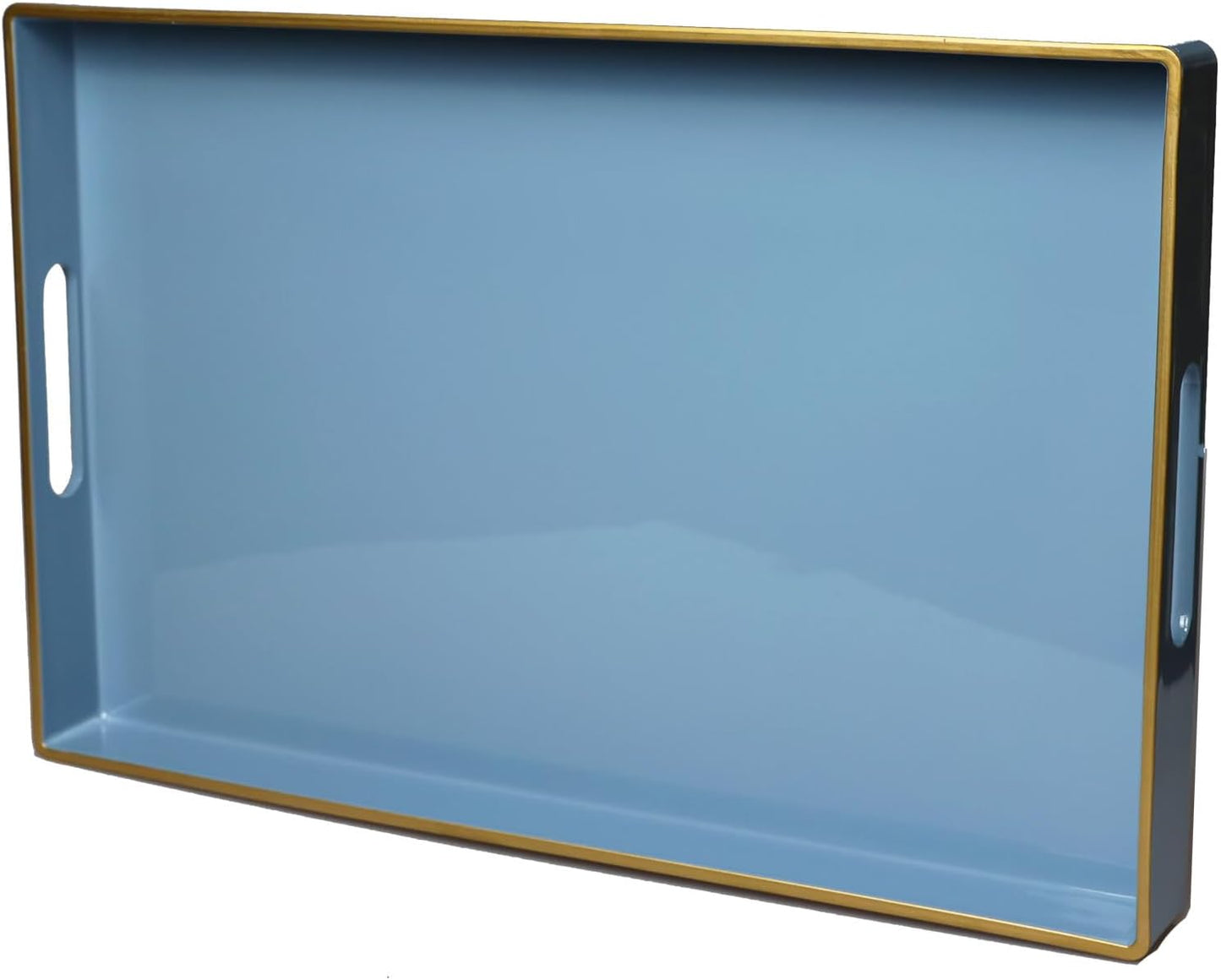 Spsyrine Blue Decorative Serving Tray with Handles, Elegant Plastic Coffee Table Tray for Ottoman, Living Room, Home Decor 15.6" X 10.2" Light Blue