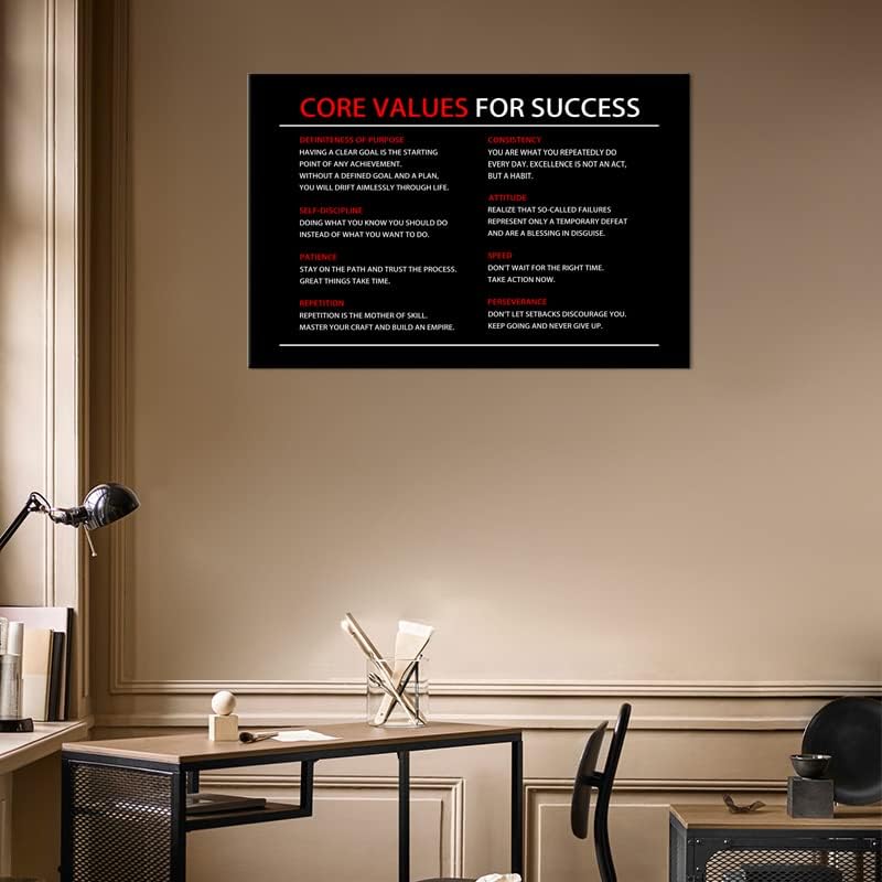 Core Values Quote Inspirational Canvas Painting Motivational Wall Art Poster Inspiring Positive Motivational Framed Artwork Prints Picture for Living Room Office [24''Wx 36''H]