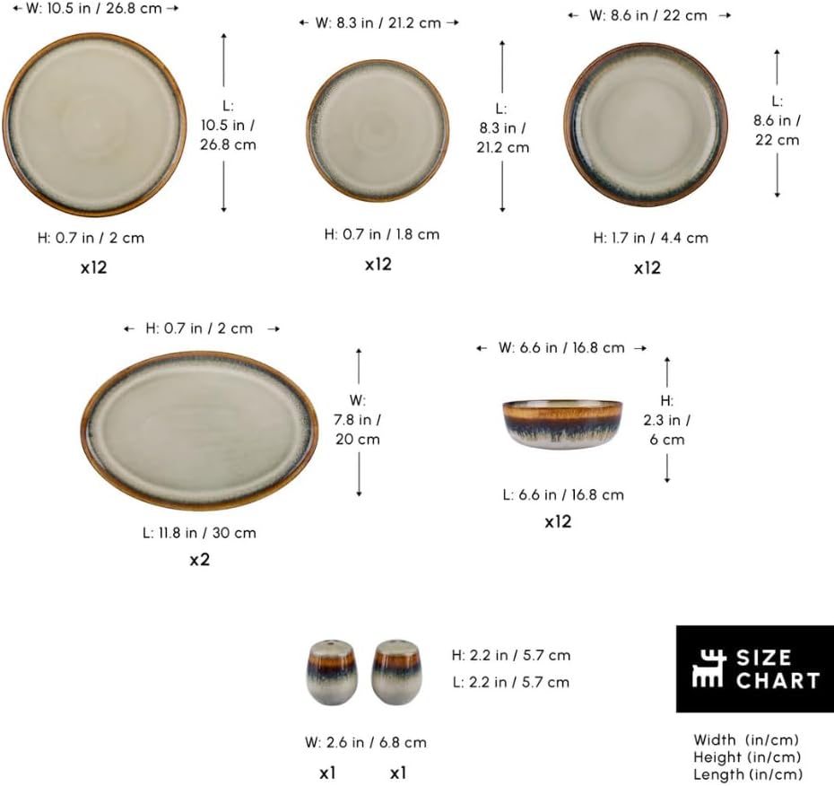 Karaca Earthy 52 Piece Stoneware Plates and Bowls Set, Reactive Glaze Dinner Set, Complete Kitchen Tableware Collection, Ideal Dinnerware for 12 People Dining Experience, Dishwasher Safe