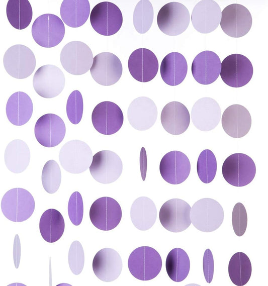 Purple Lavender Paper Garland Circle Dots Party Garland Streamer Backdrop Hanging Decorations, 2.5" in Diameter, 20 Feet in Total