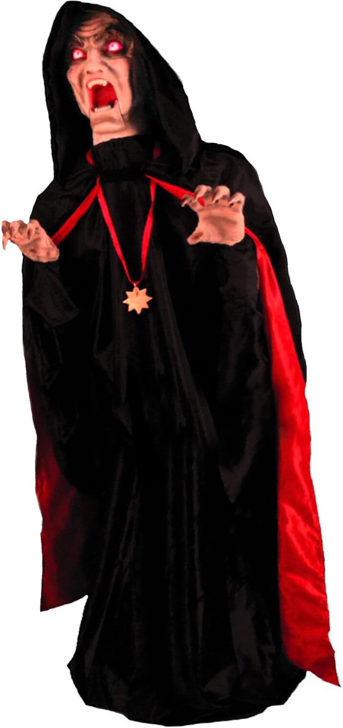 Haunted Hill Farm Motion-Activated Lurching Vampire by Tekky, Lunging Halloween Animatronic for Indoor or Covered Outdoor Creepy Halloween Decorations, Plug-in or Battery Operated Halloween Prop