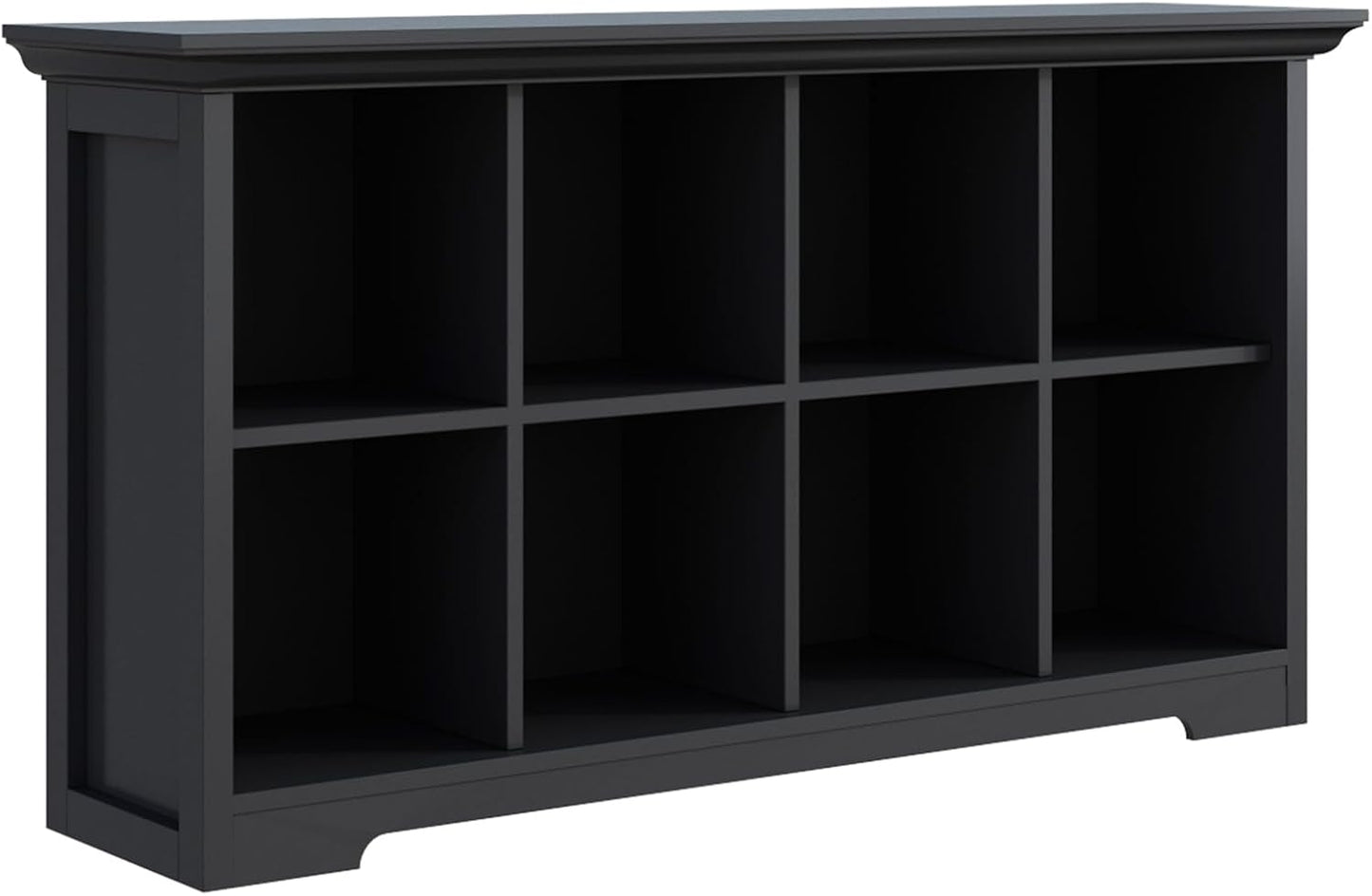 Cube Shelf Bookcase with Base - Wooden 2 Tiers Floor Standing Low Storage Cabinet for Home and Office, 8-Cube Lattice Bookshelf, Black