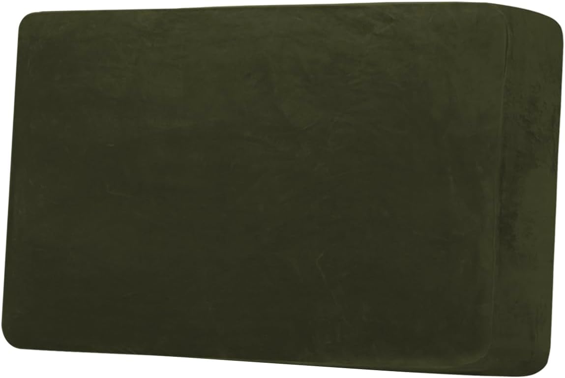 H.VERSAILTEX Velvet Stretch Individual Cushion Cover Plush Cushion Slipcover for Loveseat Sofa Furniture Protector Seat Cushion Sofa Cover (1 Piece Loveseat Cushion Cover, Olive)