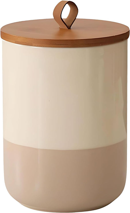 Coffee Canister, Ceramic Food Storage Jars with Lids Salt Matcha Container Brown Sugar Container Bowl for Kitchen Tea, Coffee Beans, Spice (#001Khaki-44oz/1300ml)