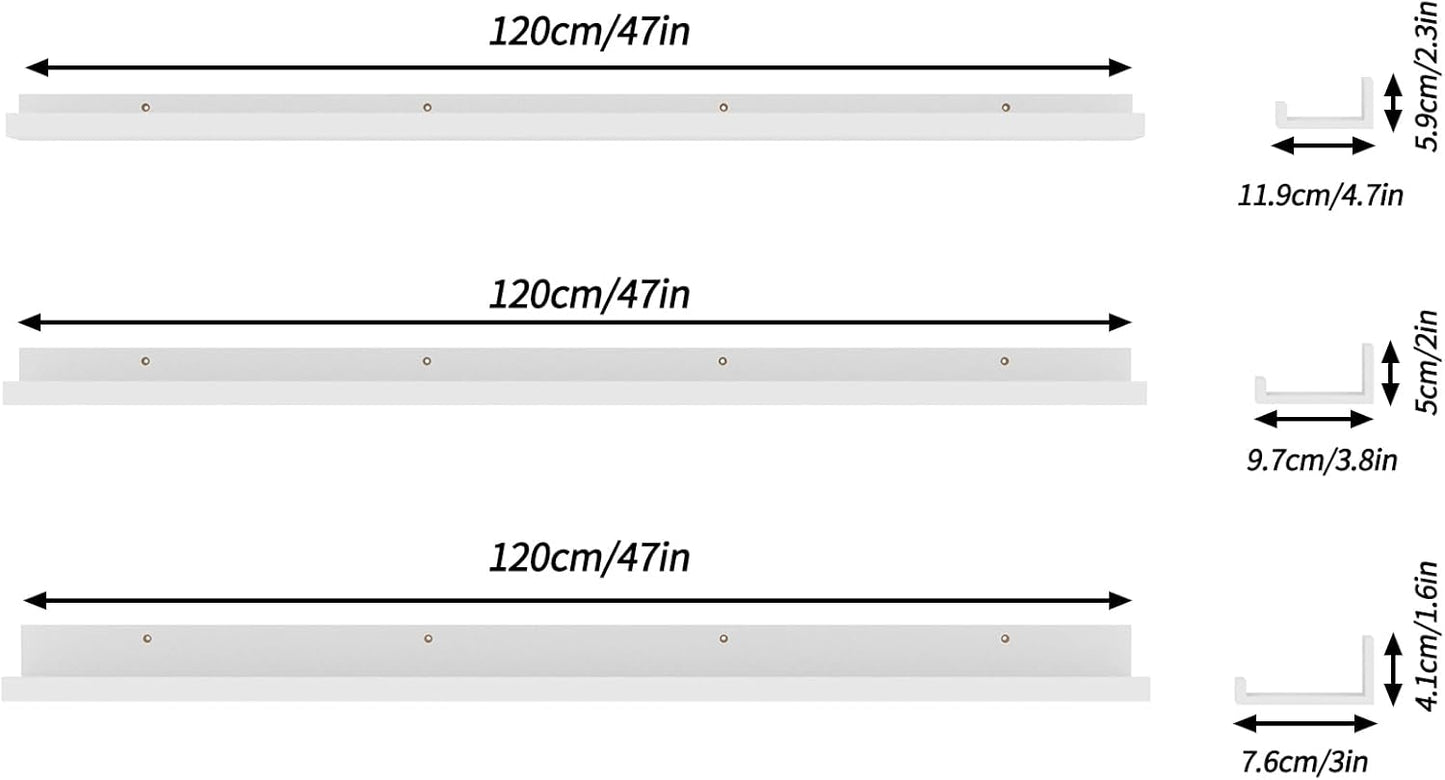 Giftgarden 47 Inch White Floating Shelves for Wall Mount, Modern Long Wood Wall Shelf Ledge for Bathroom Bedroom Living Room Kitchen Nursery Storage, Set of 3 Different Sizes