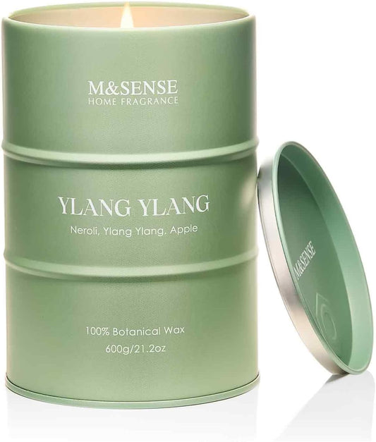 M&SENSE Ylang Ylang Scented Candles Large, Natural Soy Candles 21.2oz 120 Hour Slow Burning,Aromatherapy Candle for Stress Relief Meditation Relaxing