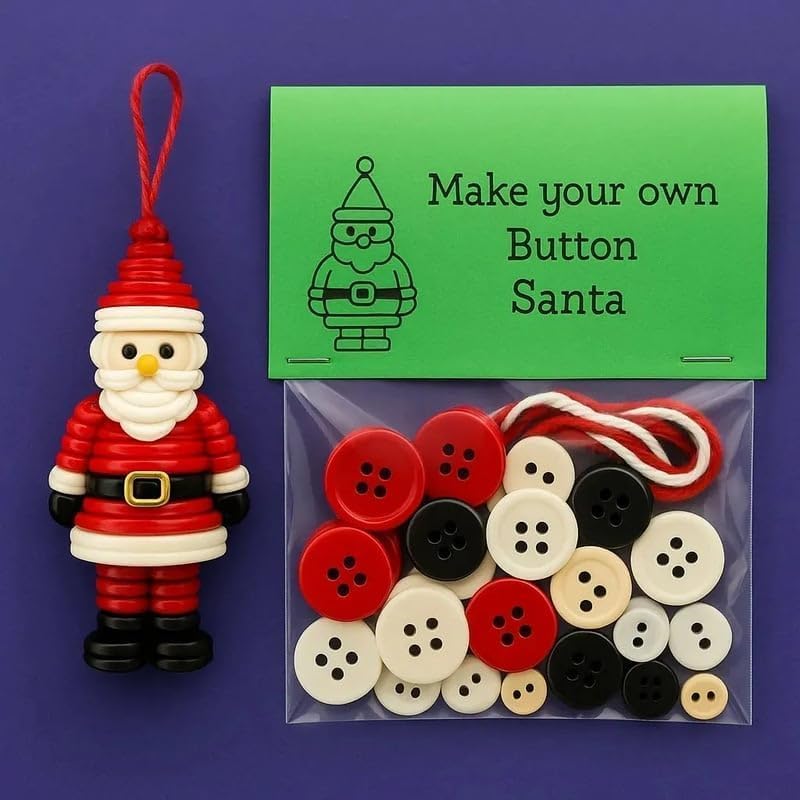 DIY Christmas Button Ornament Making Set–Fun Holiday Handmade Decorations for All Ages,DIY Craft Buttons Kit with Christmas Snowman/Santa/Angel,Xmas Tree Hanging Decorations (#A)
