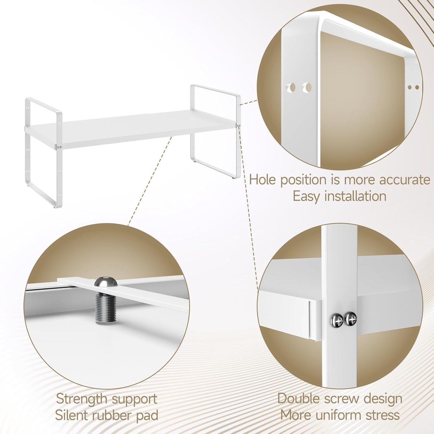 16.5~27.1" Expandable Shelf Organizer, 2Pack 8.1" Wide Stackable Cabinet Shelf Organizers, White Metal Sturdy Kitchen Counter Storage for Countertop, Adjustable Height Spice Rack