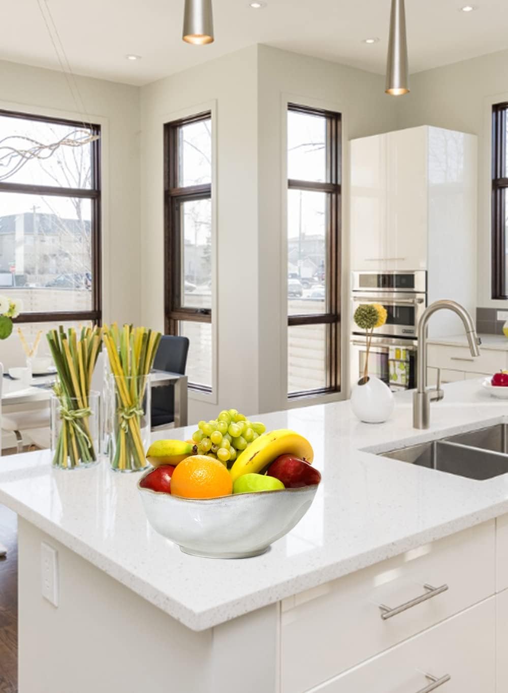 Serene Spaces Living Small Free-Form Edge Glazed Ceramic Bowl, Centerpiece for Vintage Weddings, Events, Measures 6" Long, 5.5" Wide, 2.75" Tall