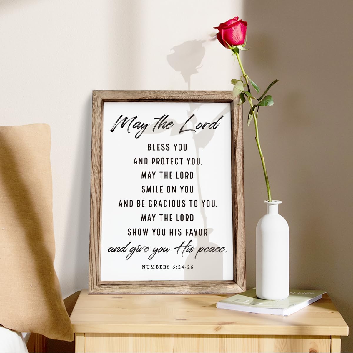 Christian Wooden Plaque, Bible Verse Scripture Decor, Framed Wall Plaque Signs 15 * 11.5 inches, Inspirational Christian Gift, May the Lord Bless You and Protect You Sign