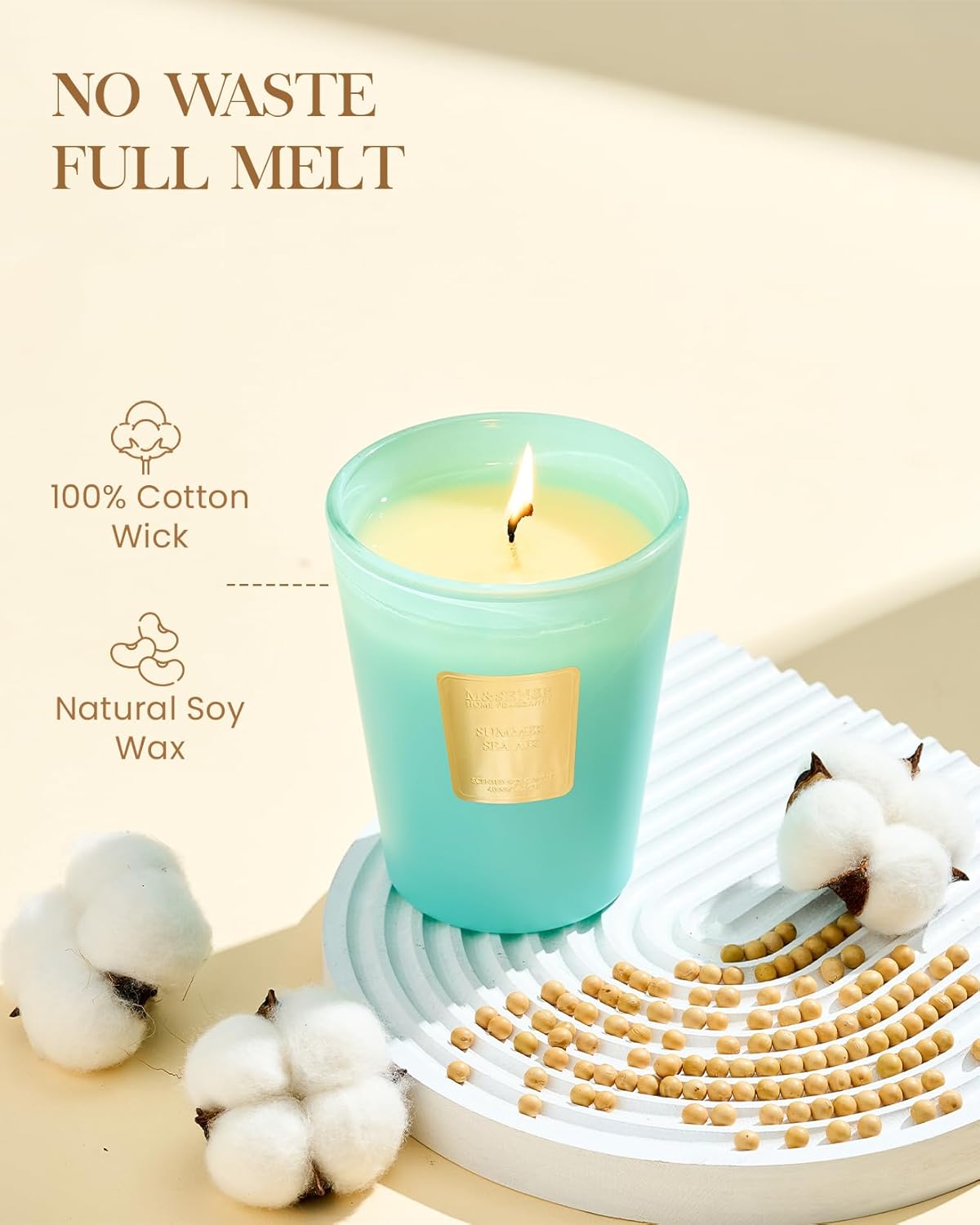 M&SENSE Summer Sea Air Scented Candle Home Decor, Natural Soy Wax,4.1oz 60 Hours Long Lasting Slow Burning, Aromatherapy Candle for Stress Relief