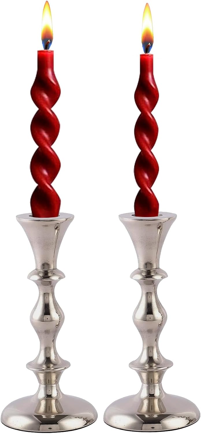 Rely+ Silver Candle Holders Set of 2 Decorative Centerpiece Table Candlesticks Holders for Taper Candles Home Decor Easter Candle Holders for Dinner Party Wedding Decorations