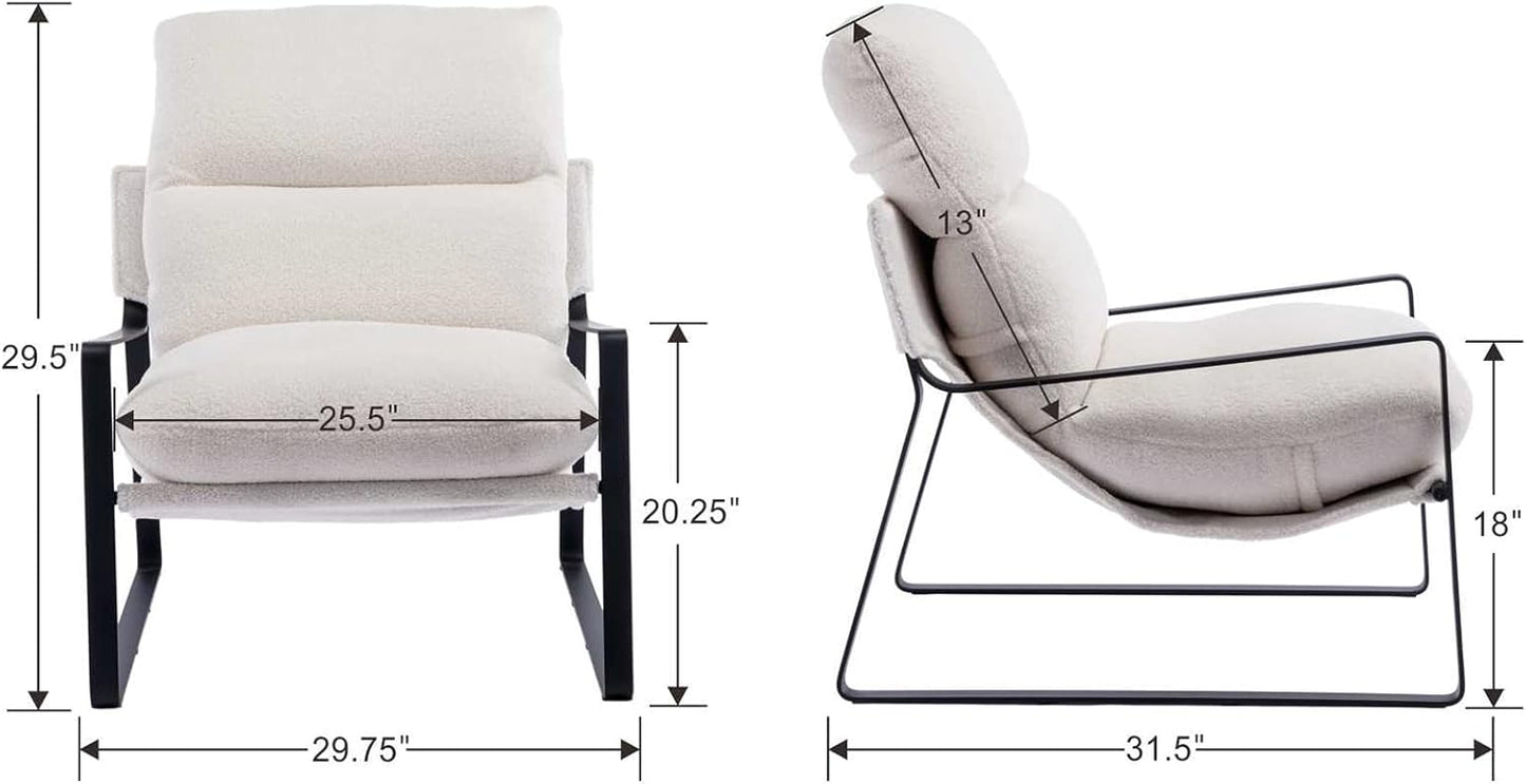 DUOMAY Modern White Sherpa Accent Chair Set of 2, Comfy Lounge Lazy Chair with Metal Leg, Mid-Century Corner Arm Chair for Living Room Bedroom Office Apartment