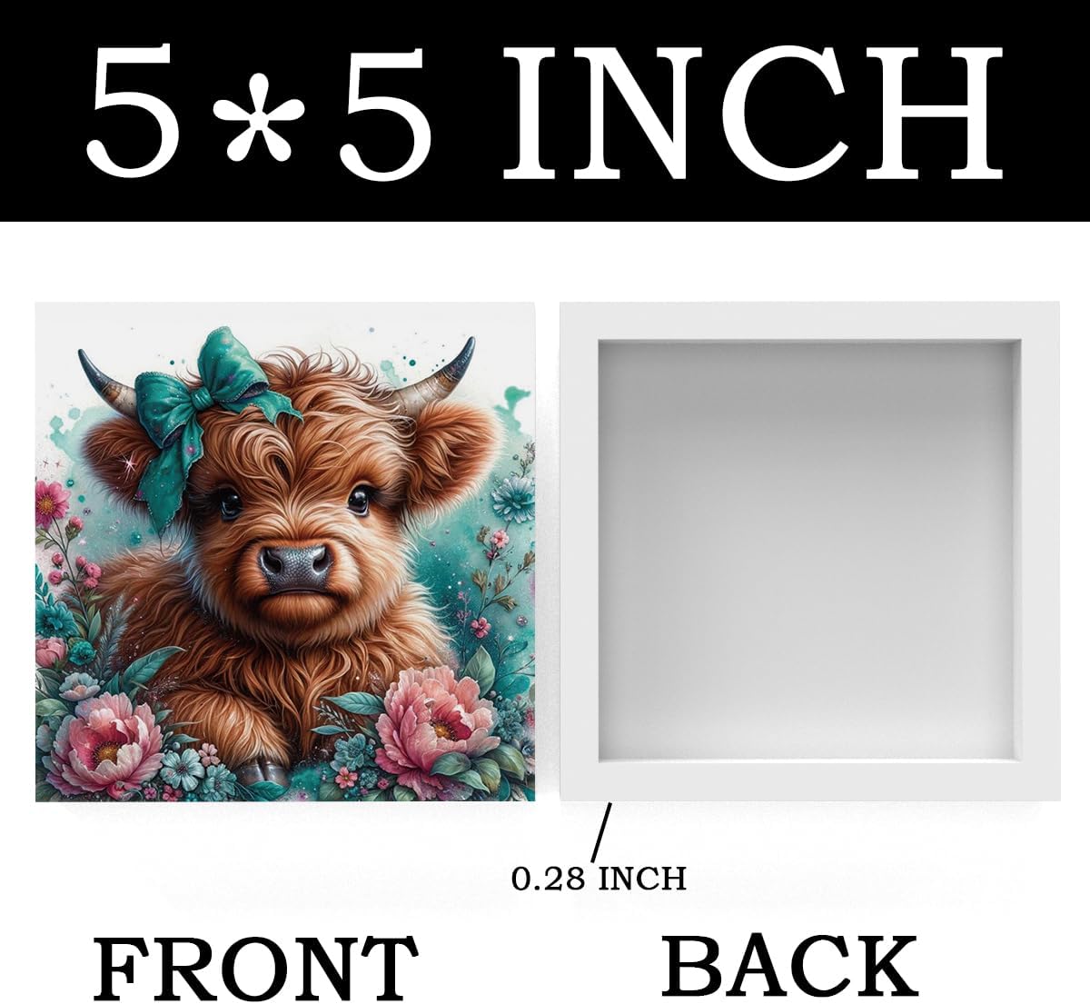 Highland Cow Decor, Highland Cow Gifts for women, Highland Cow Baby Decor, Cow With Pink Bow, Highland Cow Nursery Decor, Wooden Box Decor Sign for Home Farmhouse Office Living Room Table Shelf