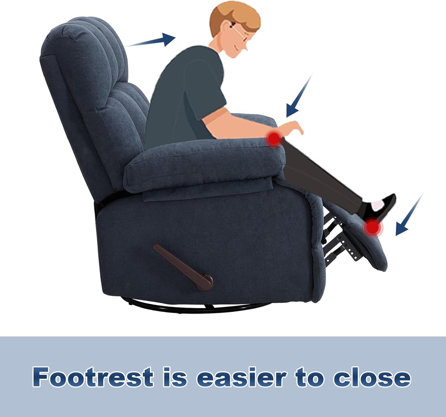 Oversized Recliner Chair, 360° Swivel Rocker Recliner for Big Man, Extra Wide Manual Recliner, Overstuffed Soft Rocking Sofa Chair, Overstuffed Soft Rocking Sofa Chair for Living Room(Grey)