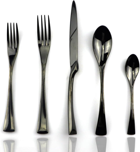 JASHII 18/10 Stainless Steel 20 Piece Mirror Polished Black Flatware Set,Dinner Knife Fork Salad Fork Dessert Spoon Coffee Spoon，Service for 4 ，Black Utensil Sets