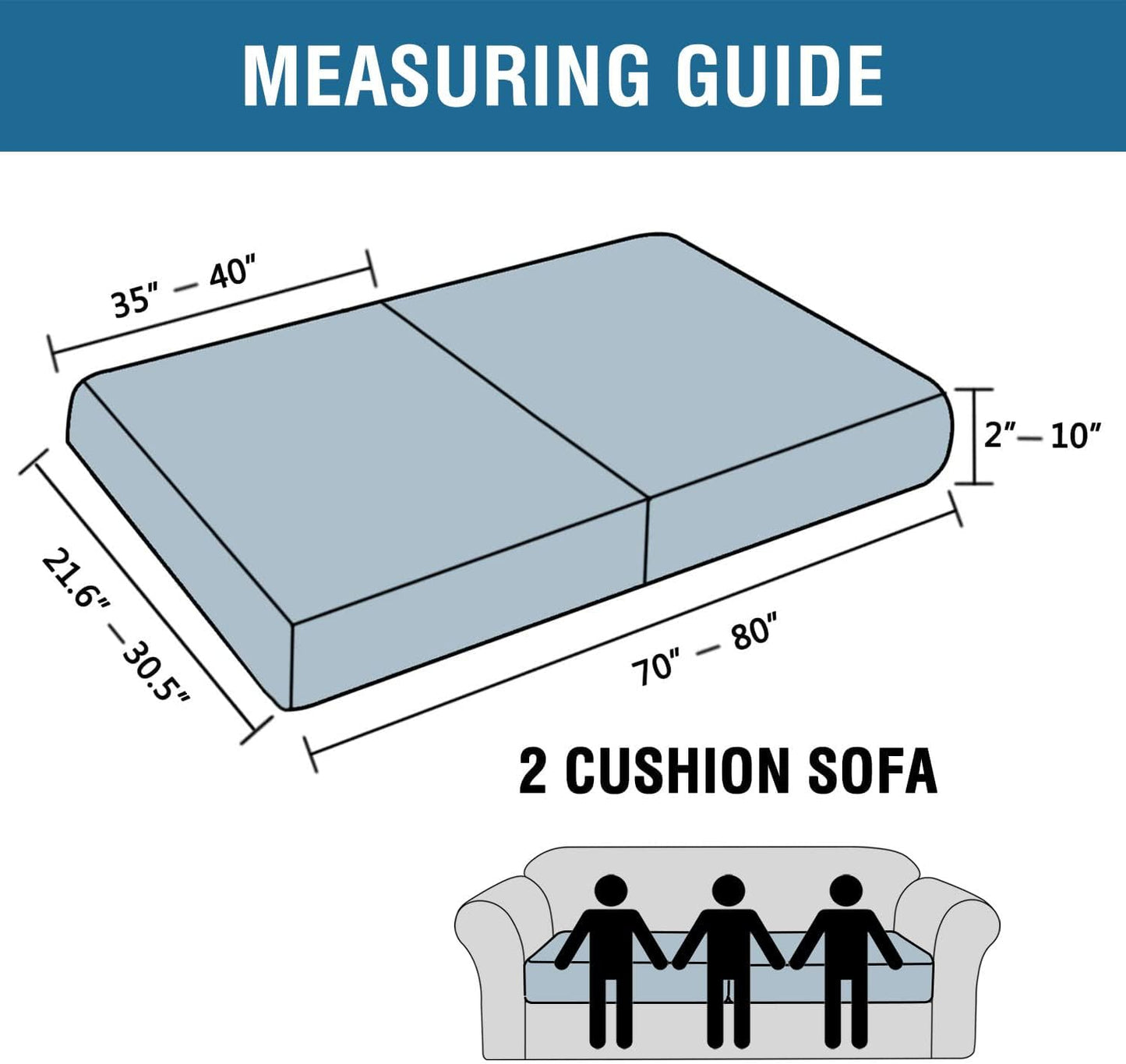 H.VERSAILTEX Super Stretch Individual Seat Sofa Covers Couch Cushion Covers Slipcover Sets Thick Jacquard Textured Twill Fabric (2 Piece Large, Grey)