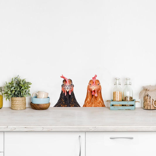 Funny Chicken Wall Stickers Peel and Stick - 2 Hens Heads Window Stickers Decor - Funny Wall Decals Removable for Farmhouse Kitchen Bedroom Door Refrigerator Car