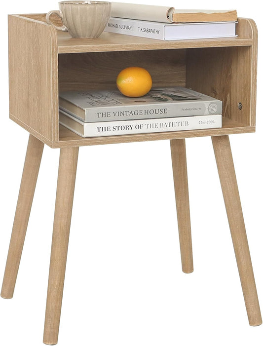 MaxSmeo Nightstand, Mid Century Modern Side Table Bedroom with Storage, Small End Bedside Table with Solid Wood Legs for Living Room, Office Small Spaces (Rustic Walnut)