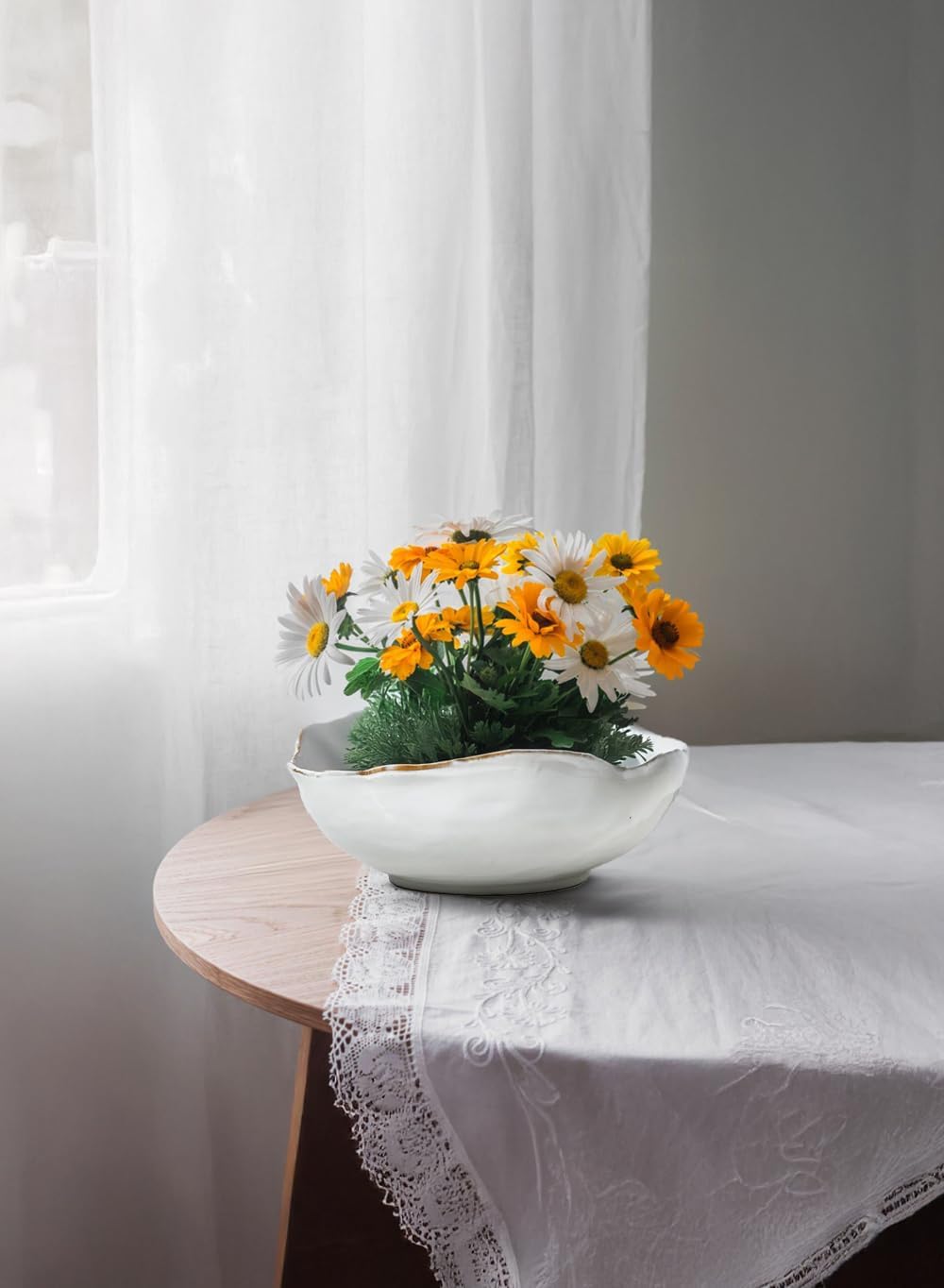 Serene Spaces Living Medium Free-Form Edge Glazed Ceramic Bowl – Stylish Fruit Bowl, Dinnerware, and Decorative Centerpiece for Vintage Weddings and Events, 10.5" Long, 8.5" Wide and 3.5" Tall