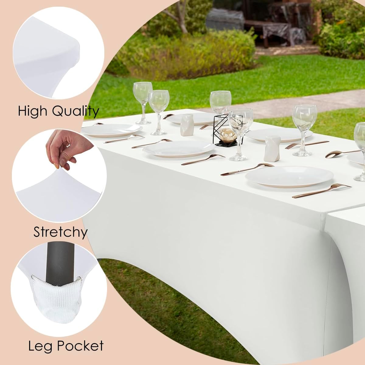 Craft And Party 2 Pack 6ft White Spandex Tablecloth – Fitted Stretch Cover – Universal Fit for Folding Tables – Wrinkle-Free, Washable – Ideal for Parties, Weddings, Events