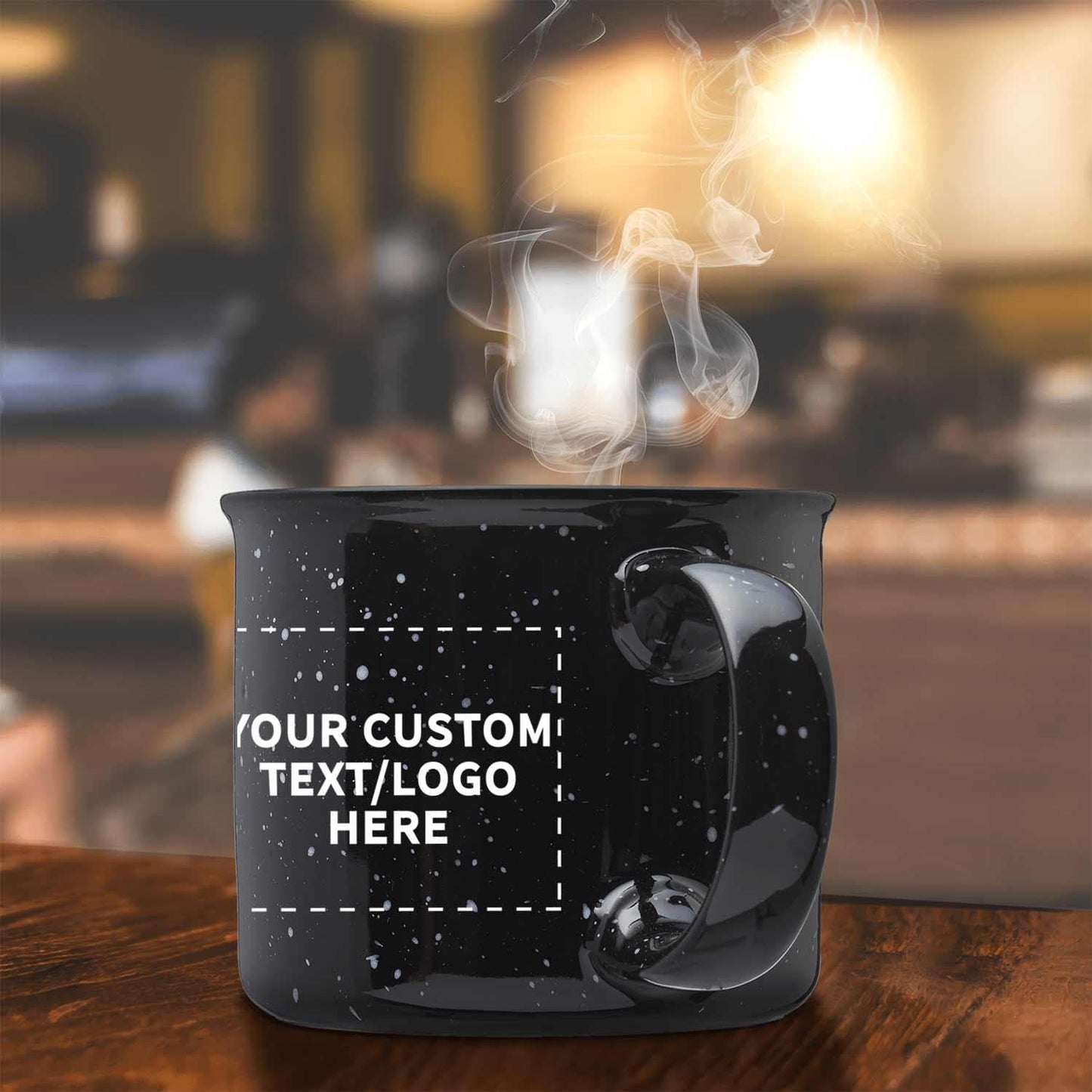 DISCOUNT PROMOS Custom Ceramic Campfire Coffee Mugs 13 oz. Set of 1, Personalized Bulk Pack - Perfect for Tea, Espresso, Cappuccino, Hot Cocoa - Black