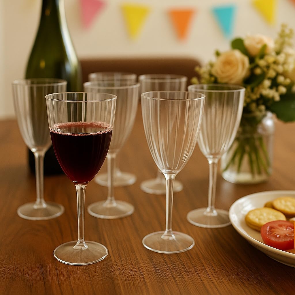 Oojami Elegant Plastic Champagne Flutes - 32 PCS, 7.8oz Disposable & Reusable Wine Glasses - Perfect for Home, Parties, Weddings, Birthdays & Celebrations (32, Clear)