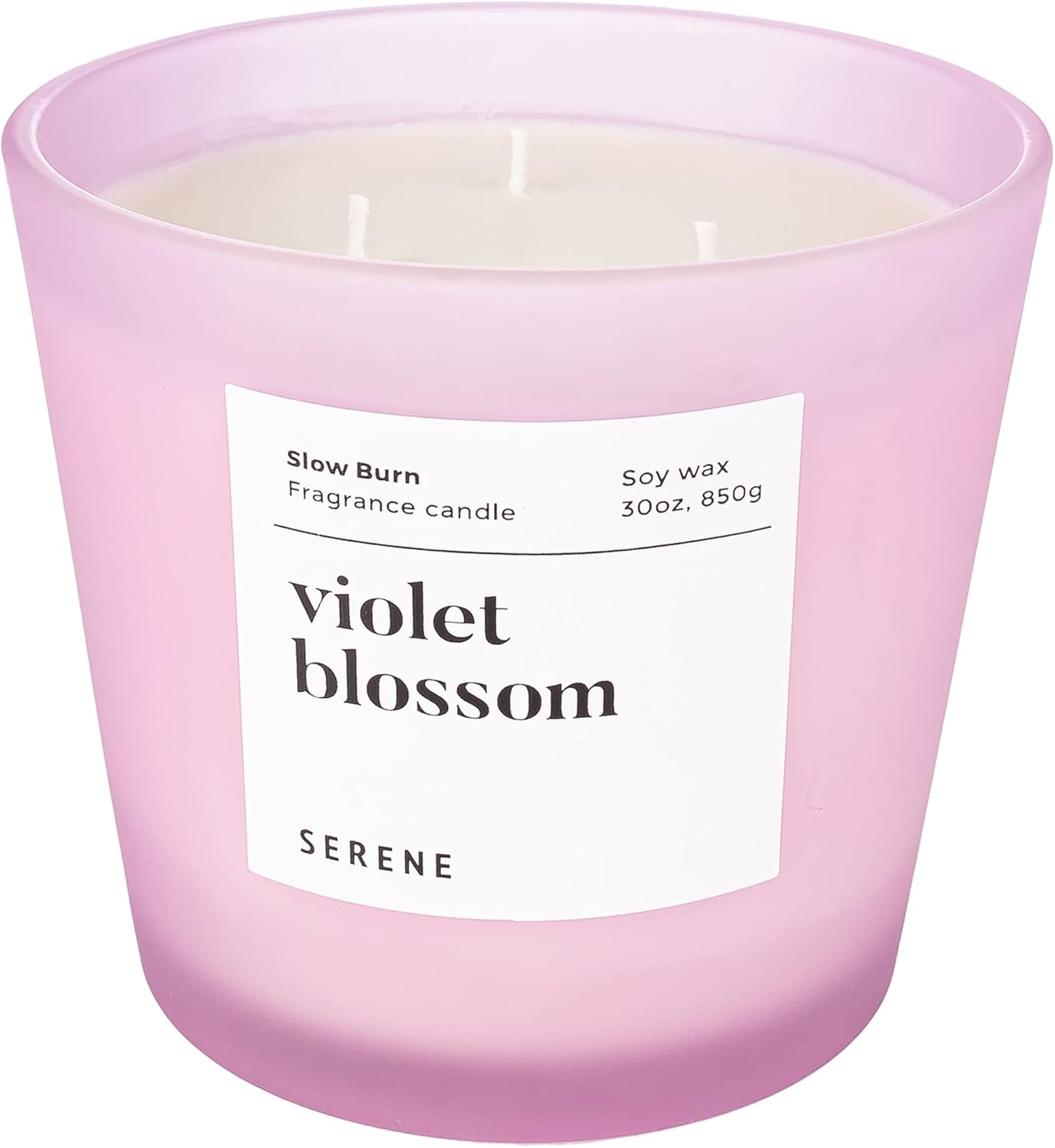 Hidden Label Large Scented Candle, Violet Blossom, 30oz 3 Wick Huge Candle, Serene Collection Slow Burn Natural Soy Candles for Home Scented