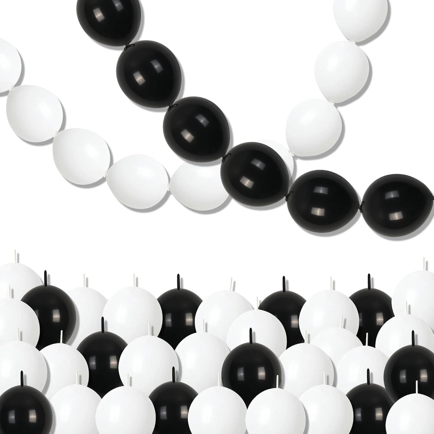 Black and White Quick Link Balloons, 100PCS Latex Linking Balloons for Making Balloon Wall Balloon Arch Balloon Chains and Wedding Birthday Baby Shower Engagement Graduation Party Decorations (6inch)