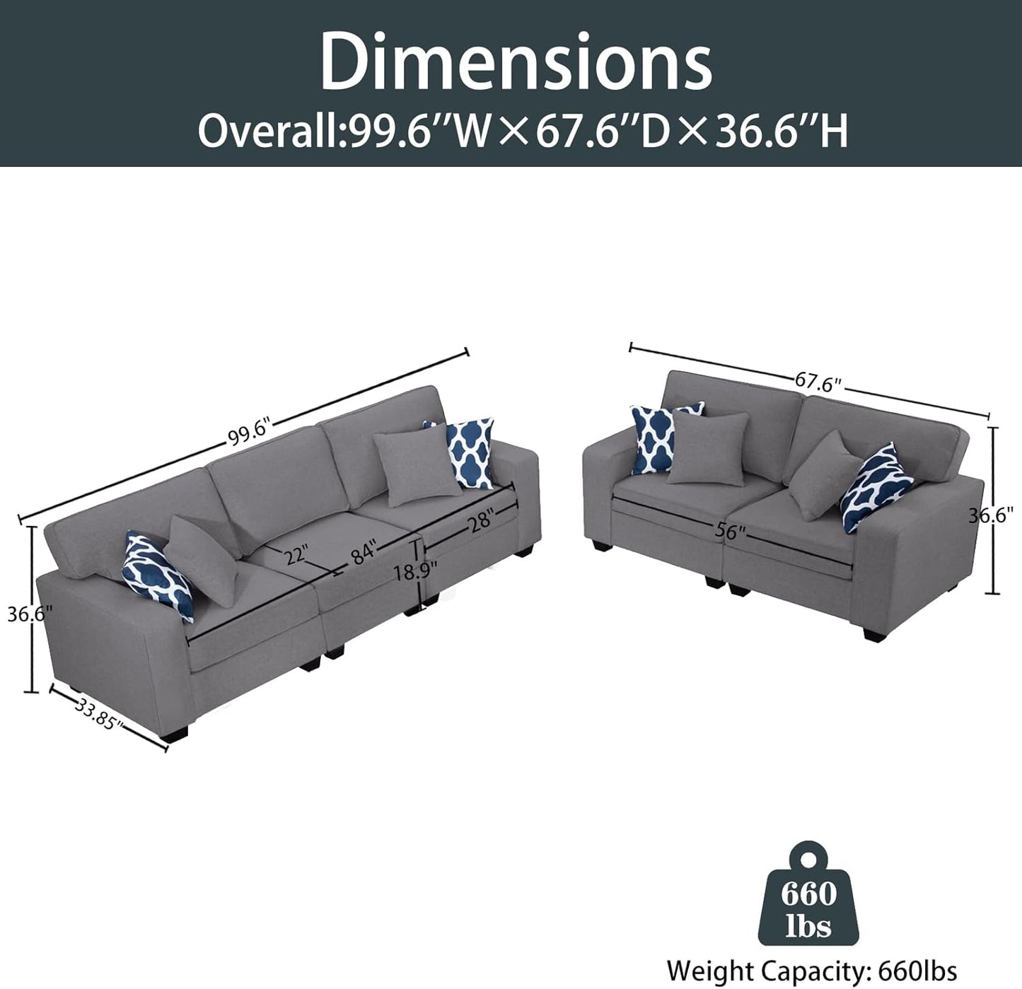 L Lengend Vansen Modular Sectional Sofa U Shaped Couch with Ottoman Modern Reversible Corner Sectional Couch for Living Room (Dark Grey, 2+3)