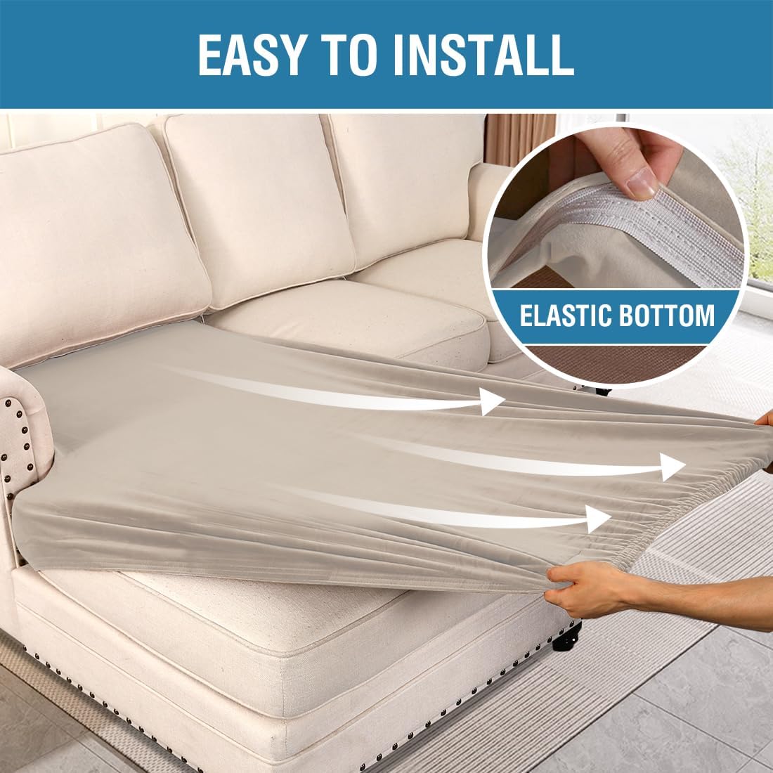 H.VERSAILTEX Velvet Stretch Individual Chaise Cover Sectional Couch Covers for L Shaped Sofa Both Left/Right Furniture Protector Seat Cushion Sofa Cover (1 Piece Chaise Cover, Oatmeal)