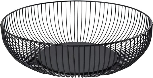 Fruit Bowl for Kitchen Counter, Black Wire Fruit Bowl, Metal Countertop Fruit Basket, 11 Inches Round Holder for Lemon, Banana, Candy, Snack in Office (Round C)