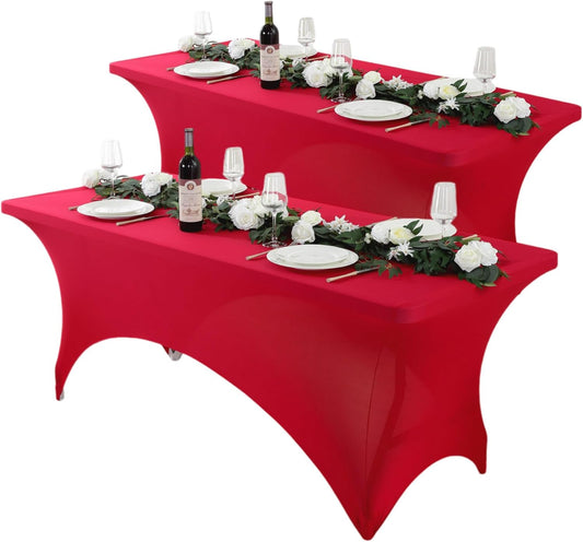 Craft And Party 2 Pack 8ft Red Spandex Tablecloth – Fitted Stretch Cover – Universal Fit for Folding Tables – Wrinkle-Free, Washable – Ideal for Parties, Weddings, Events
