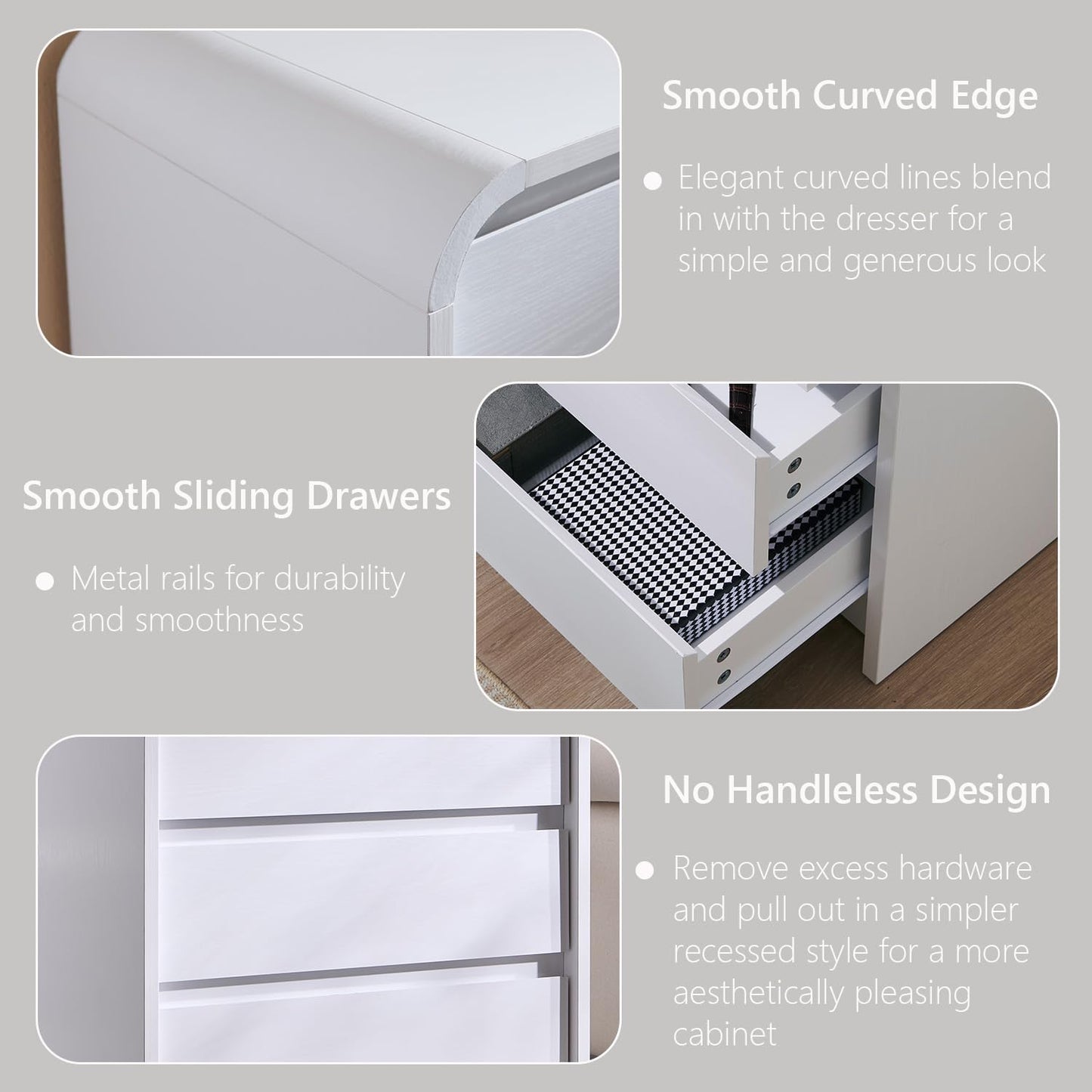 25" Tall Modern Nightstand with Charging Station, 23.6'' Wide Wood Bedside Table w/3 Storage Drawers, Small Dresser w/Curved Profile Design, End Table for Bedroom, White