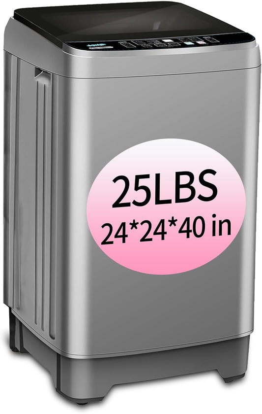 Full Automatic Washing Machine with LED Display, 25 lbs Portable Washer Drain Pump, 10 Programs & 8 Water Levels Selections, Ideal for RV, Camping, Apartment, Dorm, Dark Grey