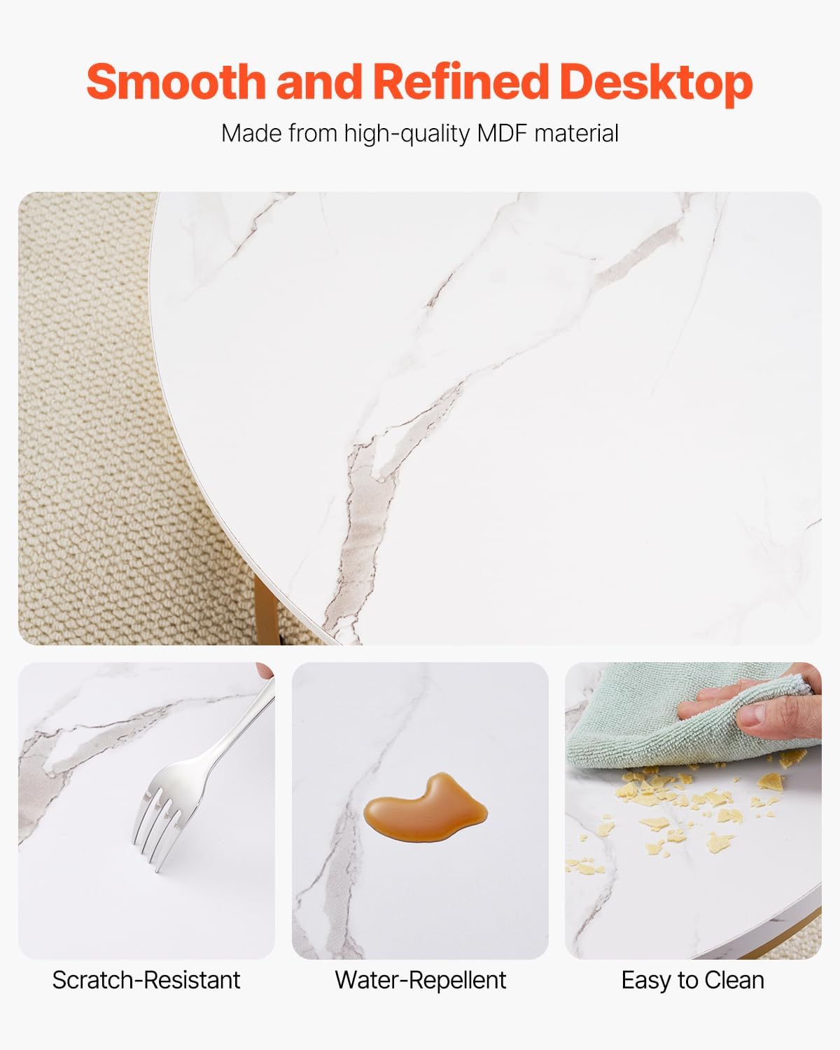 VEVOR Nesting Tables, Coffee Table Set of 2, 23.6 inch Round Coffee Table, Small Coffee Tables Night Stand with Metal Frame, for Living Room, Bedroom, Office (White & Gold)