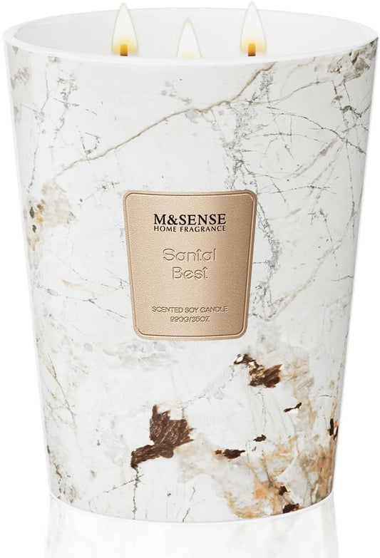 M&SENSE Santal Scented Candles for Home, 3-Wick Highly Scented Jar Candles, Extra Large Candle 35 Oz 150 Hours Long Lasting Burning, Relaxing Aromatherapy Candle for Stress Relief, Meditation
