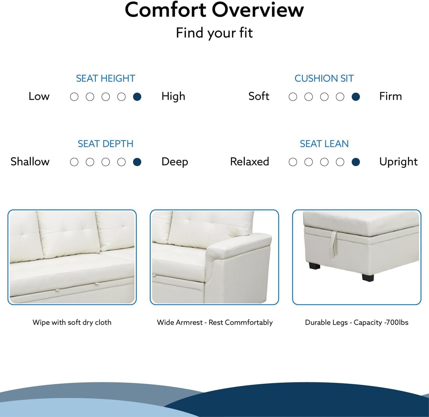 Naomi Home Transform Any Space: Sleeper Sectional Sofa with Convertible Sofa Bed & Inviting Chaise. Find Tranquil Comfort with Stress-Relieving Design & Durable Cushions - White/Air Leather