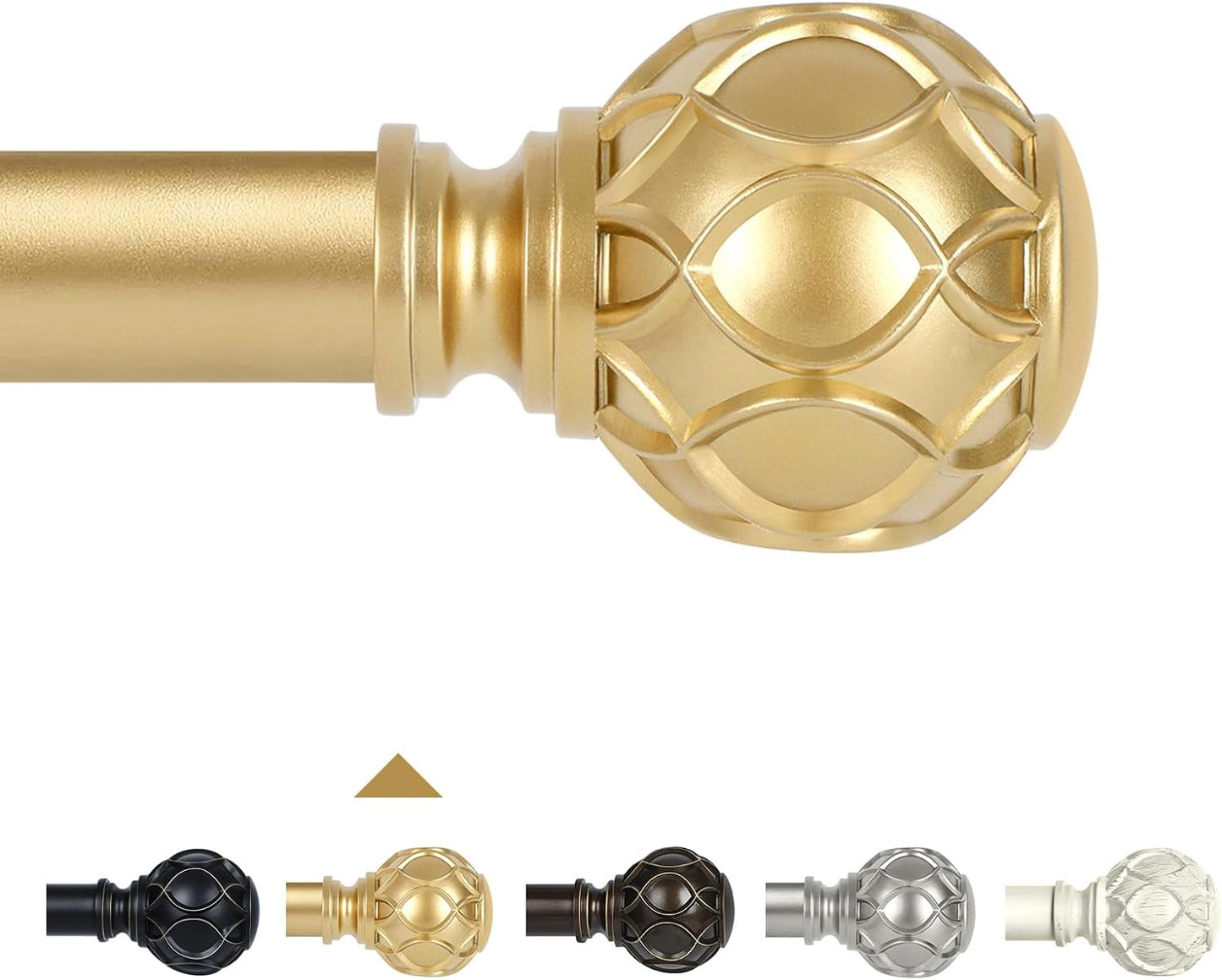 Gold Adjustable Curtain Rods for Windows:66-120 Inch Farmhouse Heavy Duty Curtain Rod for Bedroom Living Room,Boho Decorative Rustic Drapery Rods with Vintage Coastal Texture Finial,Brass Gold