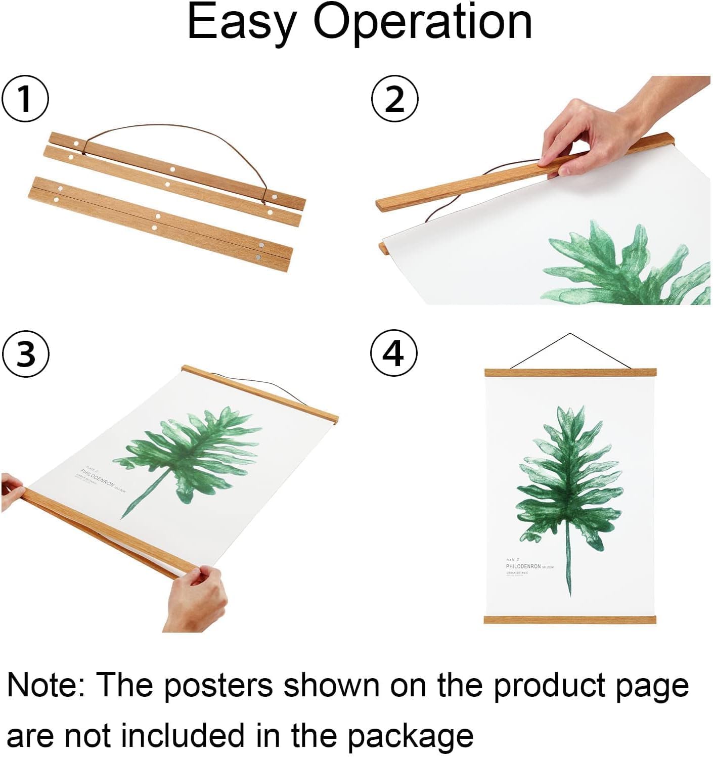 FALAMON Magnetic Poster Hanger Frame, 44x18 44x26 44x34 Teak Wood Magnet Poster Frame for Posters, Prints, Photos, Pictures, Maps, Scrolls, and Canvas Artwork