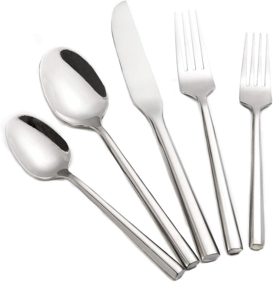 Silverware Set Flatware Set Stainless Steel Heavy Cutlery Set Hexagon Handle Mirror Finished 60 Pieces Service for 12