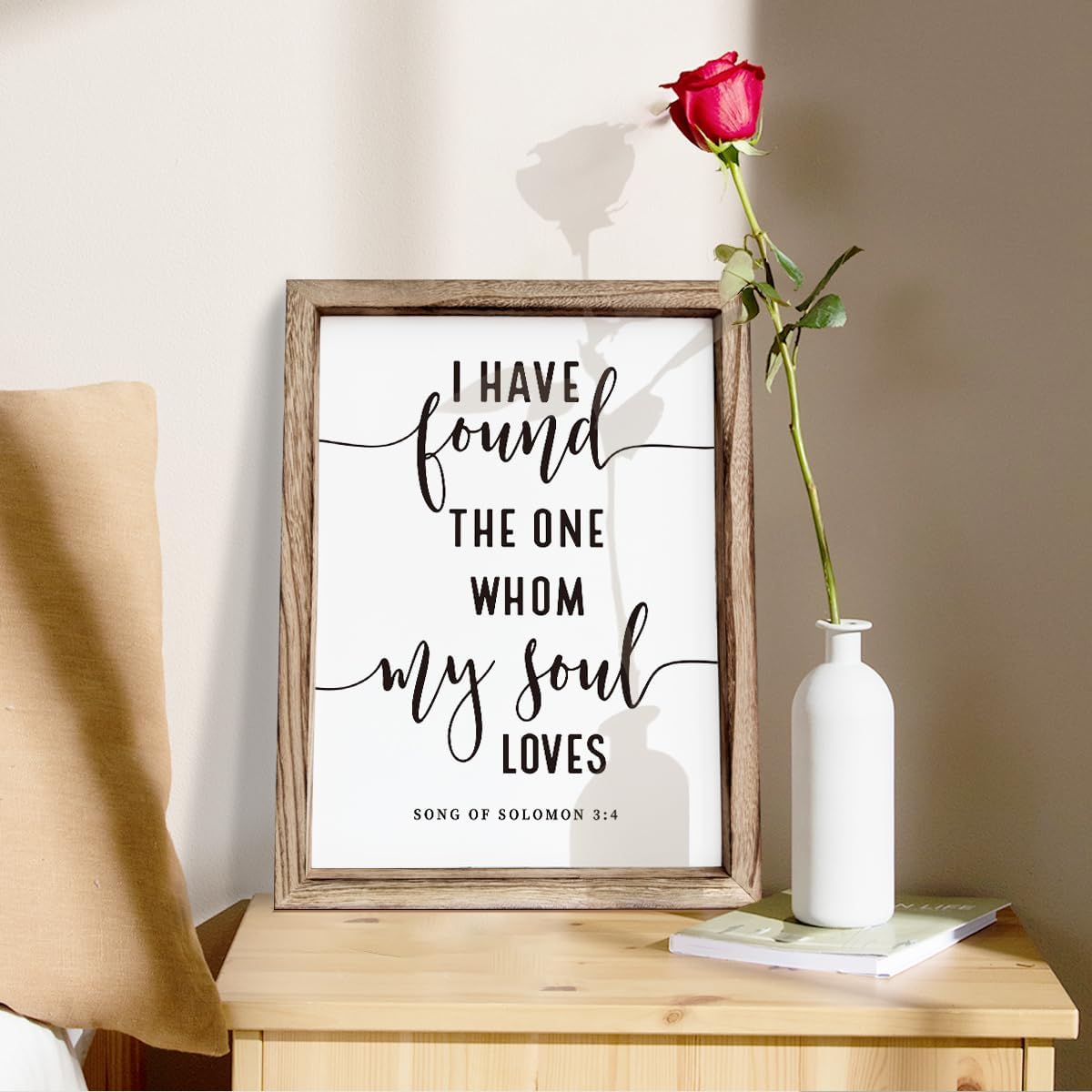 Christian Wall Decor, Master Bedroom Decoration Above Bed, Wedding Decoration, Framed Wall Plaque Sign 15 * 11.5 inches, Song of Solomon 3:4 Sign, I Have Found the One Whom My Soul Loves