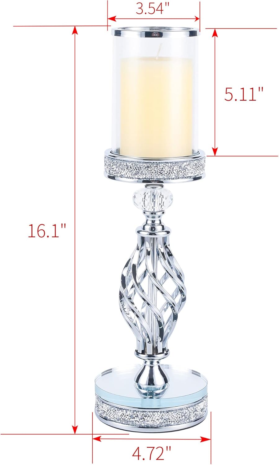 Hanjue Crystal Candle Holders for Pillar Candle, Metal Crystal Candle Holder for Home Decor, Centerpieces, Coffee Dining Table CH0509 (Silver (L))