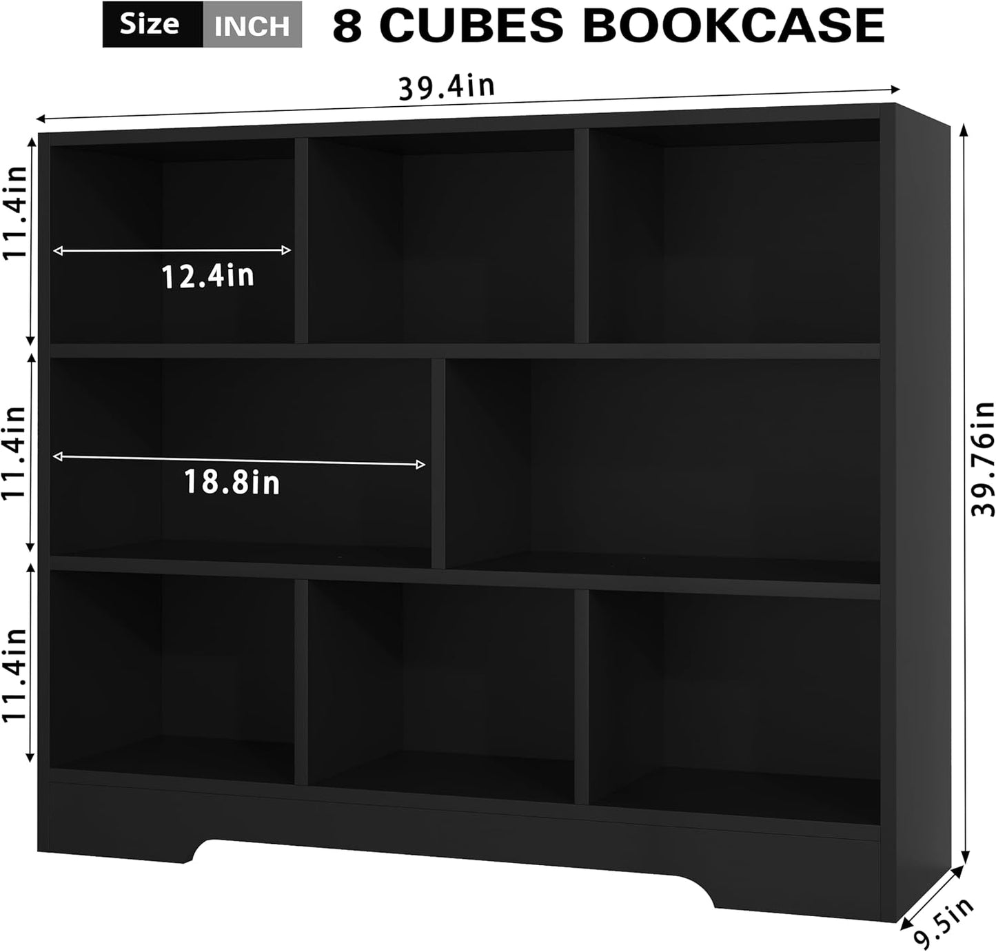 Book Shelf Set of 2, 8 Cubes Storage Organizer, 3-Tier Open Shelf Wooden Bookcase, Freestanding Balck Bookshelf Cube Shelf for Bedroom, Living Room, Home Office